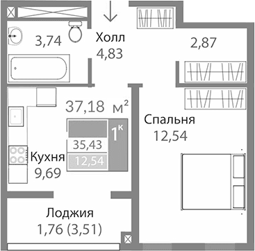1-комн., 33.67 м²