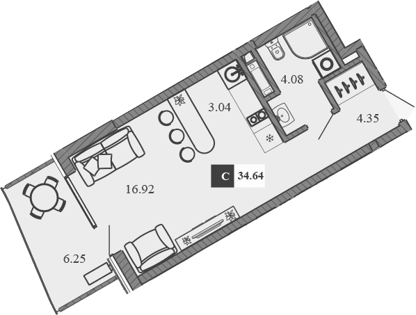Студия, 28.39 м²