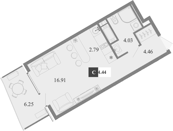Студия, 28.19 м²