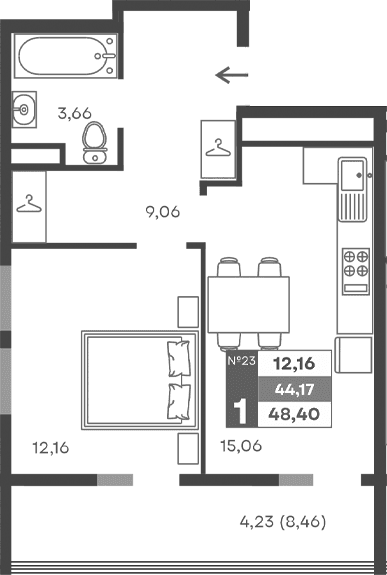 1-комн., 39.94 м²