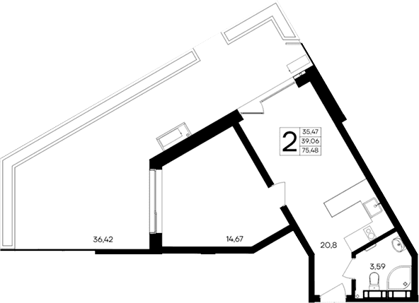 1-комн., 39.06 м²