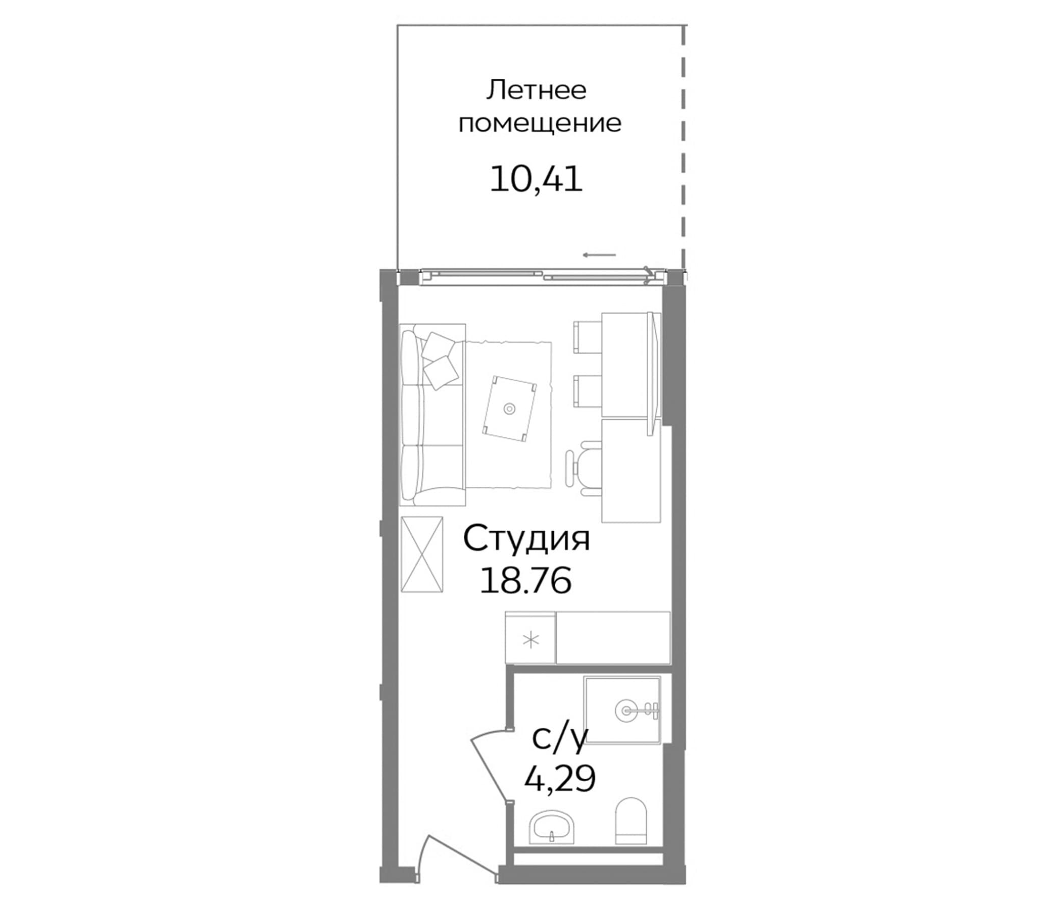 Студия, 23.05 м²
