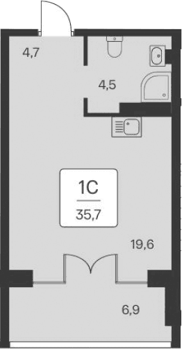 Студия, 28.8 м²