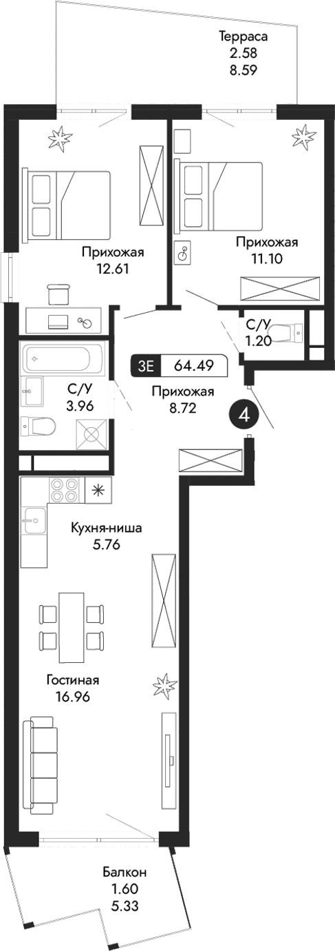 3-комн., 60.31 м²
