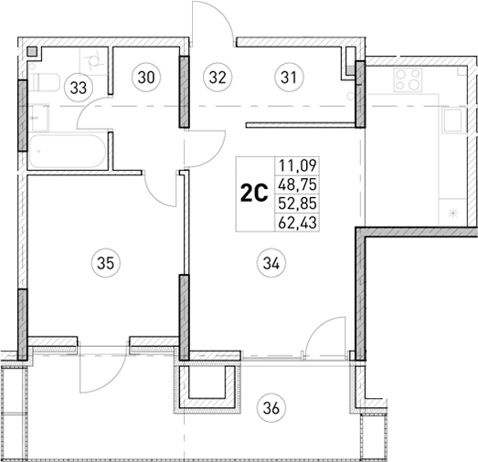 1-комн., 48.75 м²
