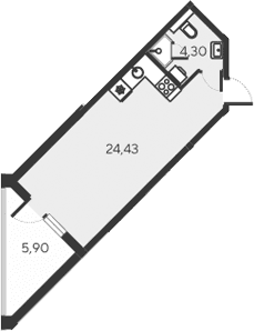 Студия, 28.73 м²
