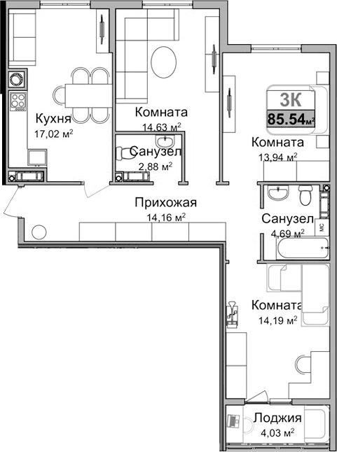 3-комн., 81.1 м²