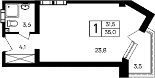 Студия, 31.5 м²