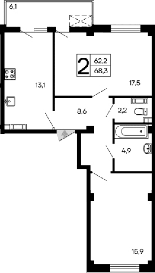 2-комн., 62.2 м²