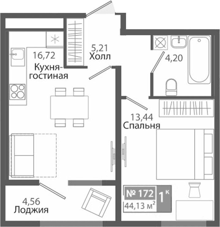 1-комн., 39.57 м²