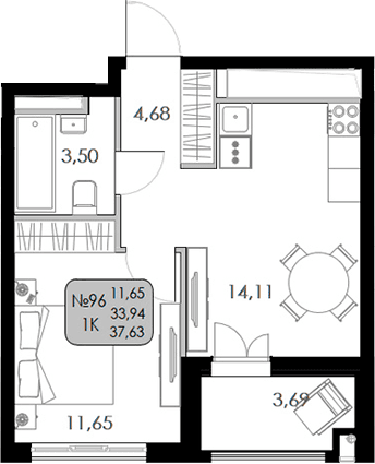 1-комн., 33.94 м²
