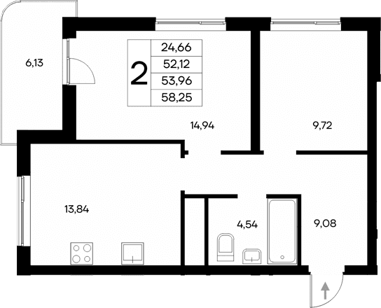 2-комн., 52.12 м²