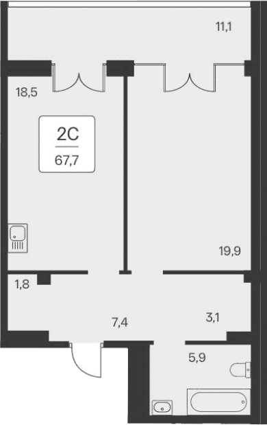 1-комн., 56.6 м²