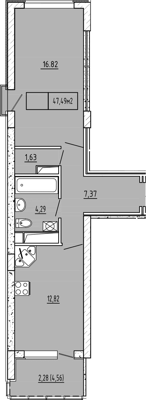 1-комн., 42.93 м²