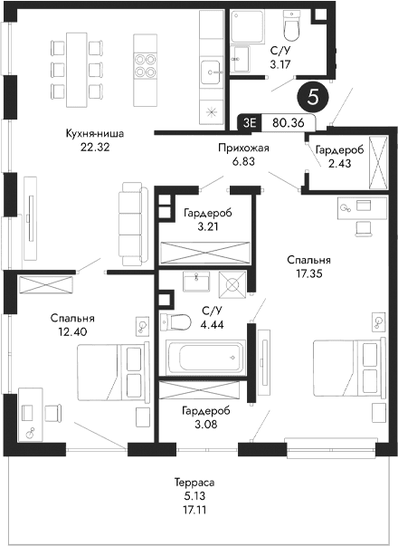 3-комн., 75.23 м²
