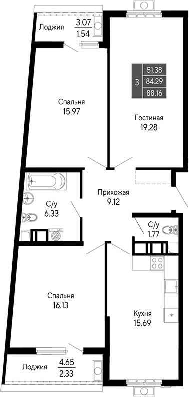 3-комн., 84.29 м²
