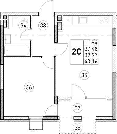 1-комн., 37.48 м²