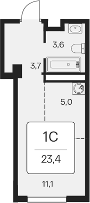 Студия, 23.4 м²