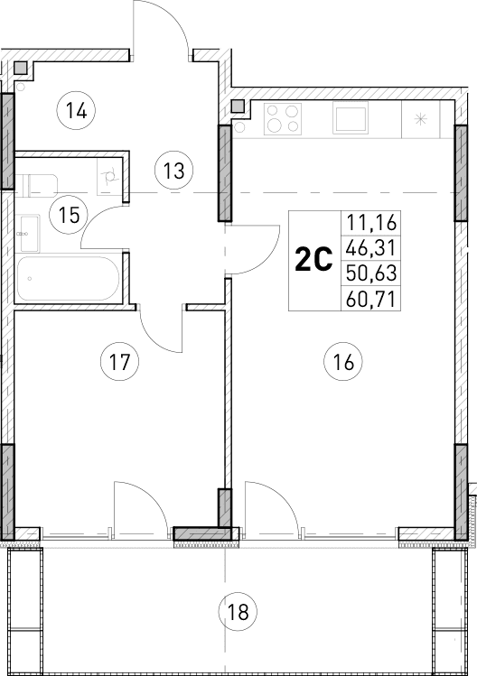 2-комн., 46.31 м²