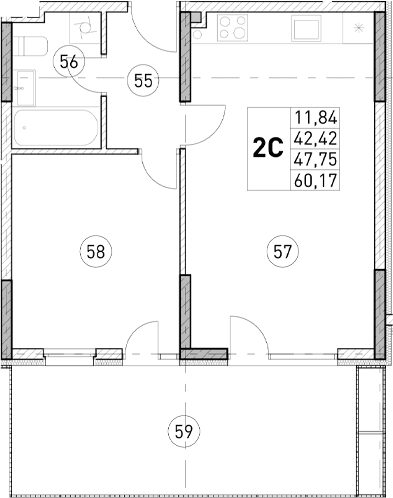 1-комн., 42.42 м²