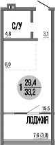 Студия, 29.4 м²
