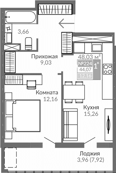 1-комн., 38.59 м²