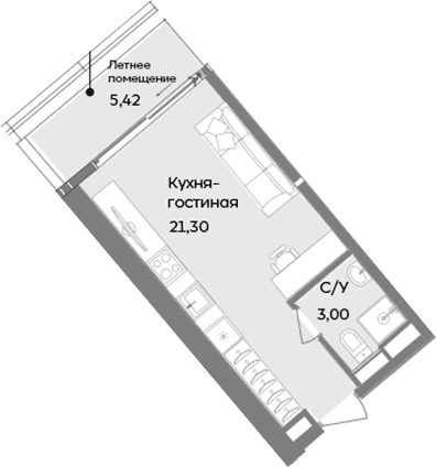 Студия, 24.3 м²