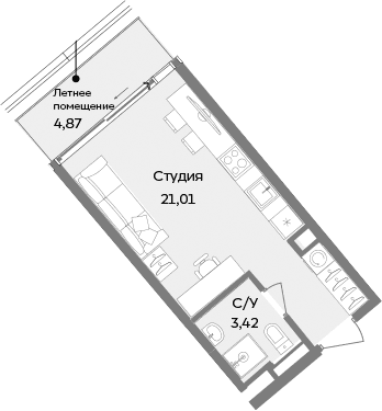 Студия, 24.43 м²