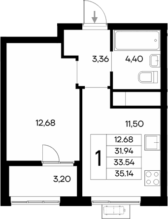 1-комн., 31.94 м²