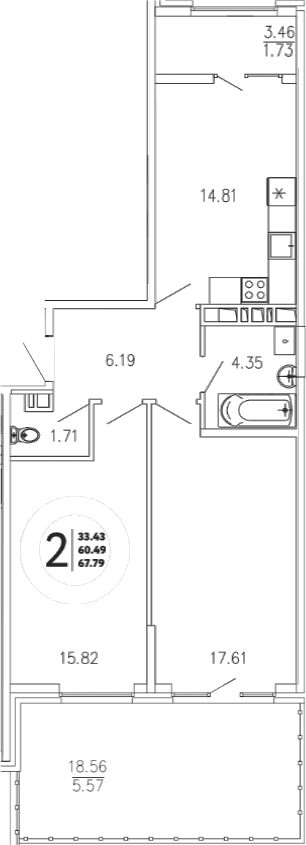 2-комн., 60.49 м²