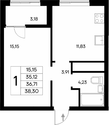 1-комн., 35.12 м²