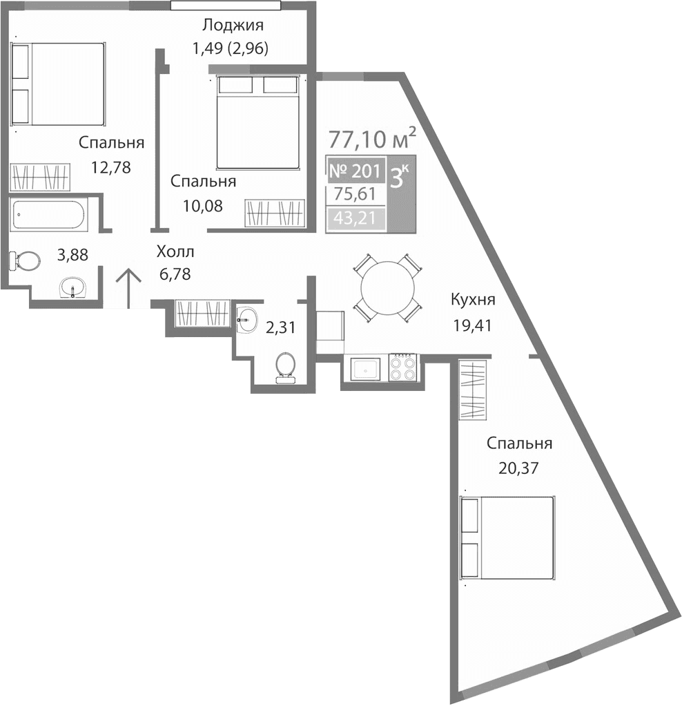 3-комн., 75.61 м²