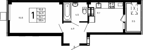 1-комн., 34.9 м²