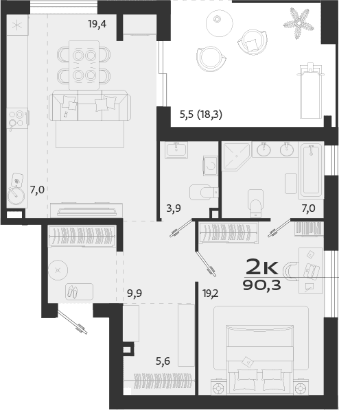 1-комн., 72 м²
