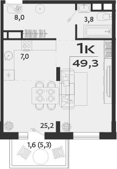 1-комн., 47.7 м²
