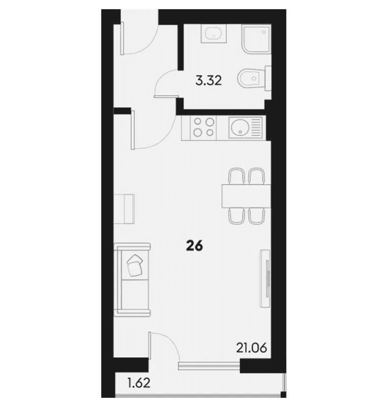 Студия, 24.38 м²