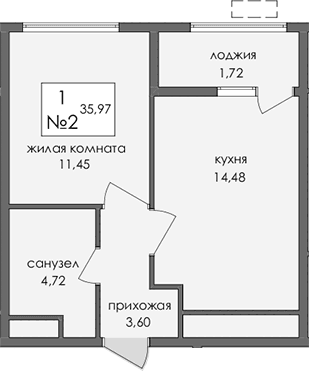 1-комн., 34.25 м²