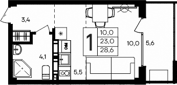 Студия, 23 м²