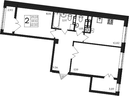 2-комн., 59.1 м²