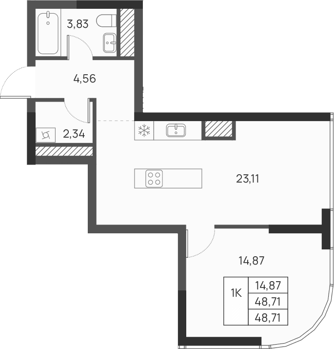 1-комн., 48.71 м²