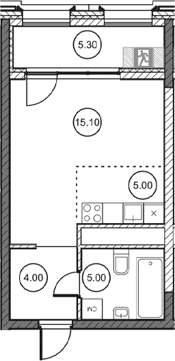 Студия, 29.05 м²