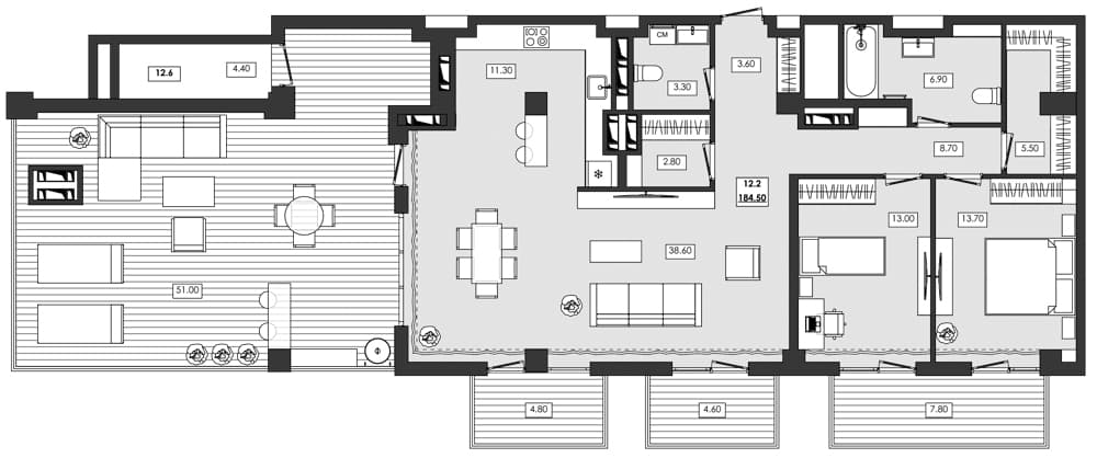 2-комн., 116.3 м²