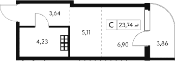 Студия, 19.88 м²