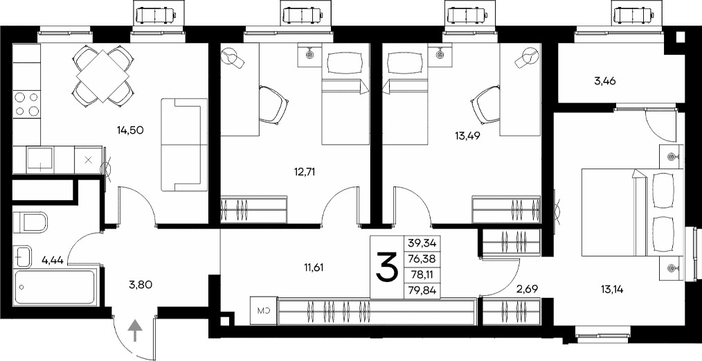 3-комн., 76.38 м²