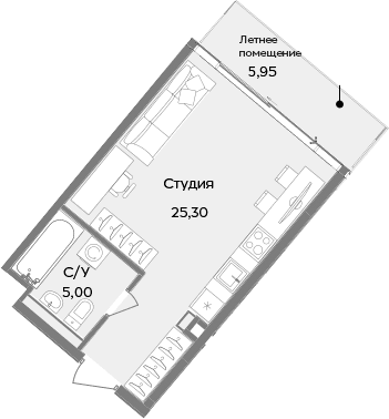 Студия, 30.3 м²
