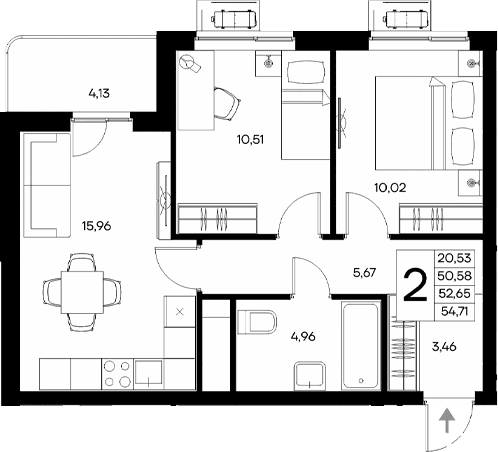 2-комн., 50.58 м²