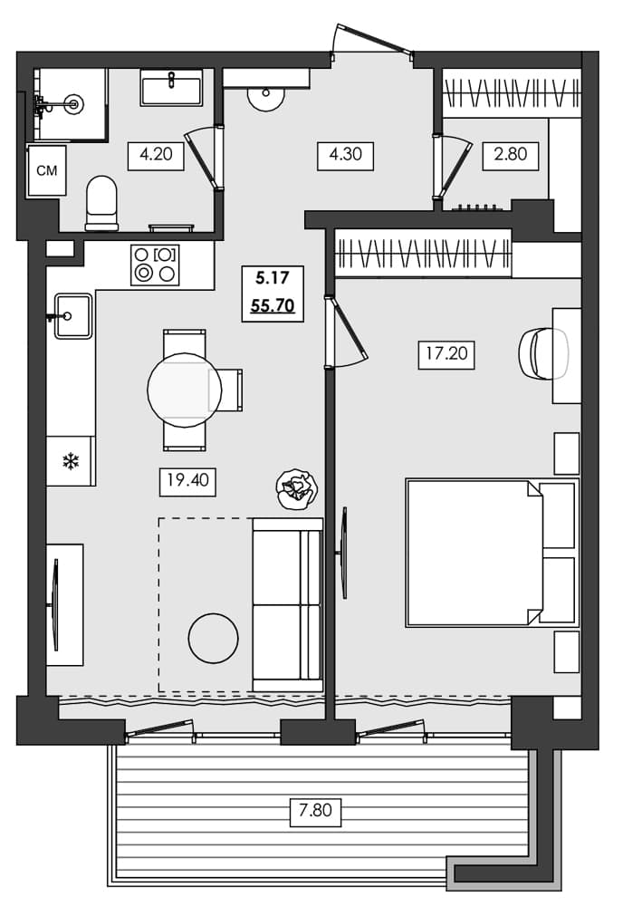 1-комн., 47.9 м²