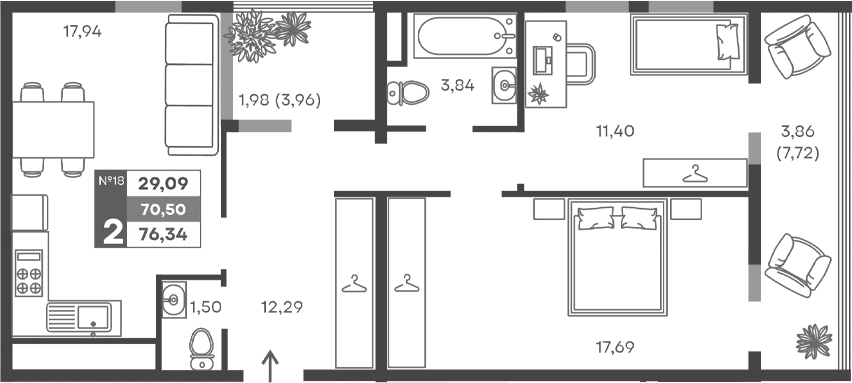 2-комн., 64.66 м²