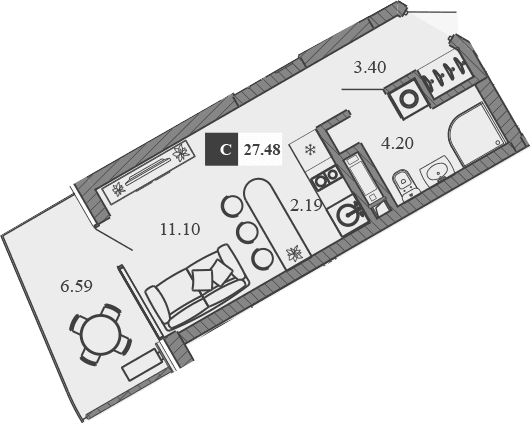 Студия, 20.89 м²