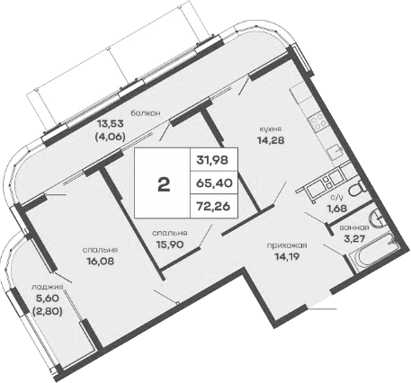 2-комн., 65.4 м²
